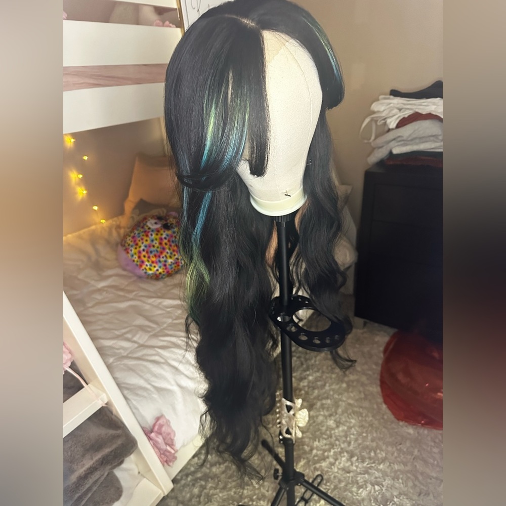 Super Long 36 INCH Lace Front Curtain Bang Bodywave Mermaid Highlight Wig